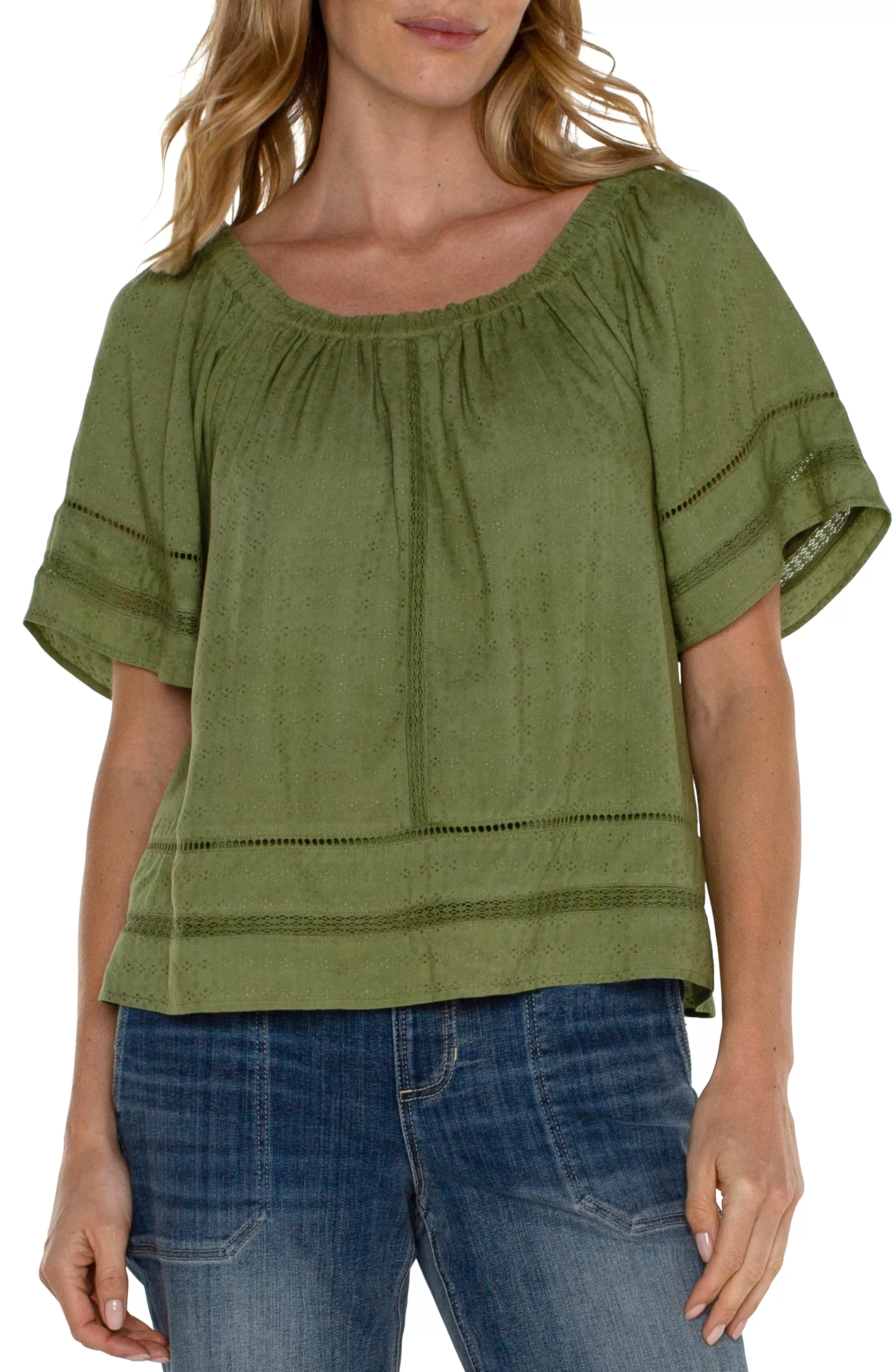 CROPPED BELL SLEEVE WOVEN TOP*Liverpool Los Angeles Flash Sale