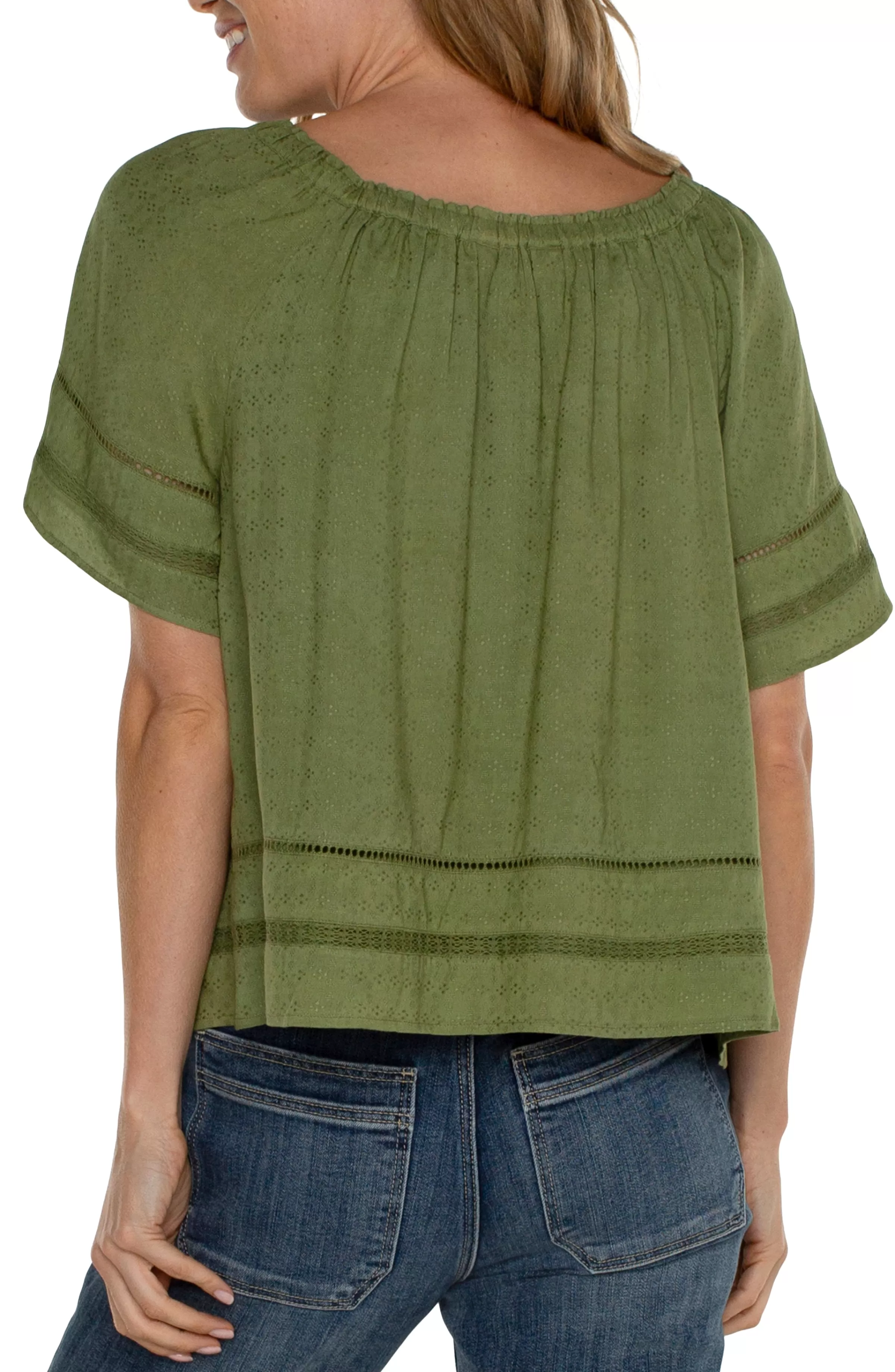 CROPPED BELL SLEEVE WOVEN TOP*Liverpool Los Angeles Flash Sale