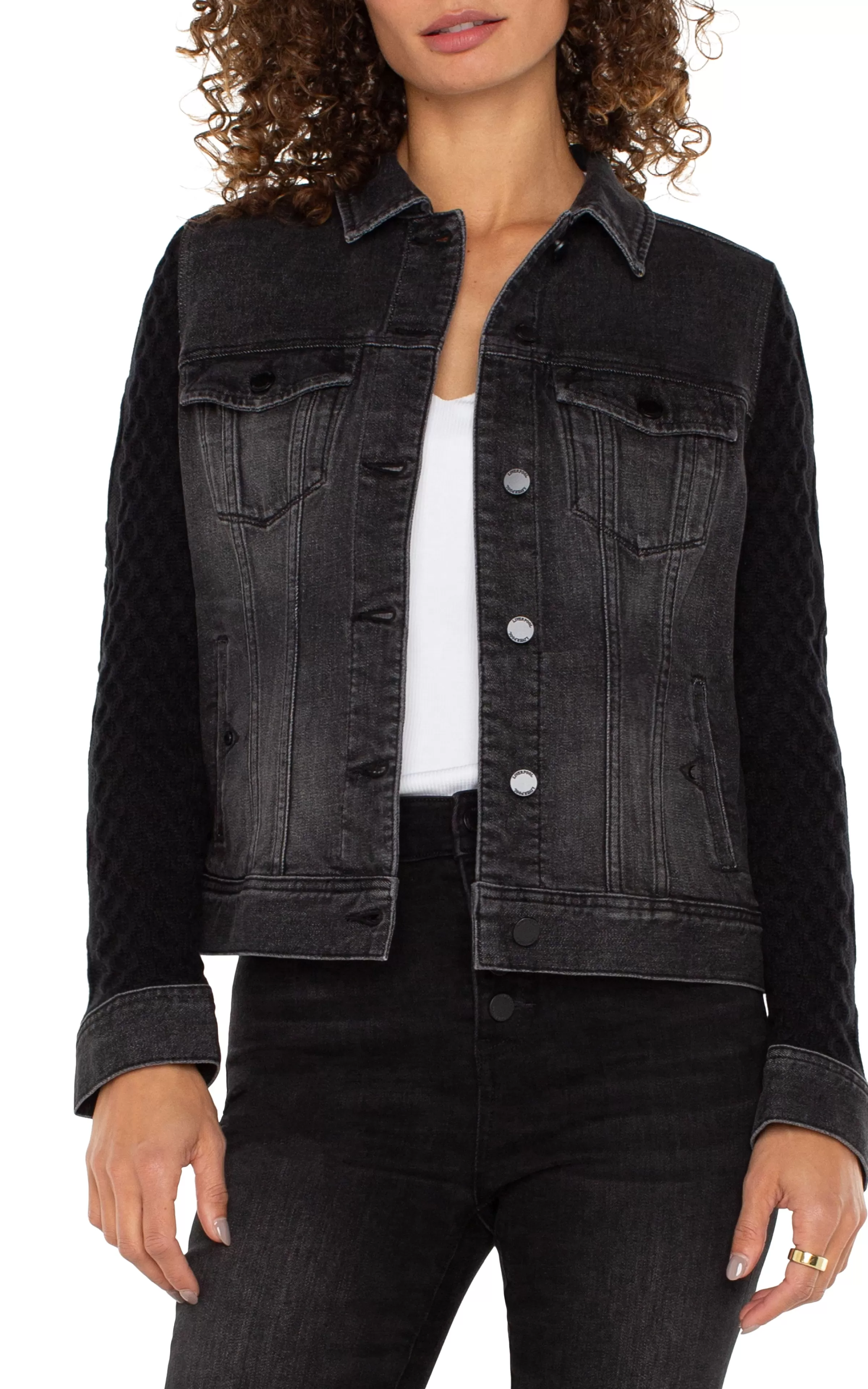 DENIM JACKET WITH SWEATER SLEEVES*Liverpool Los Angeles Discount