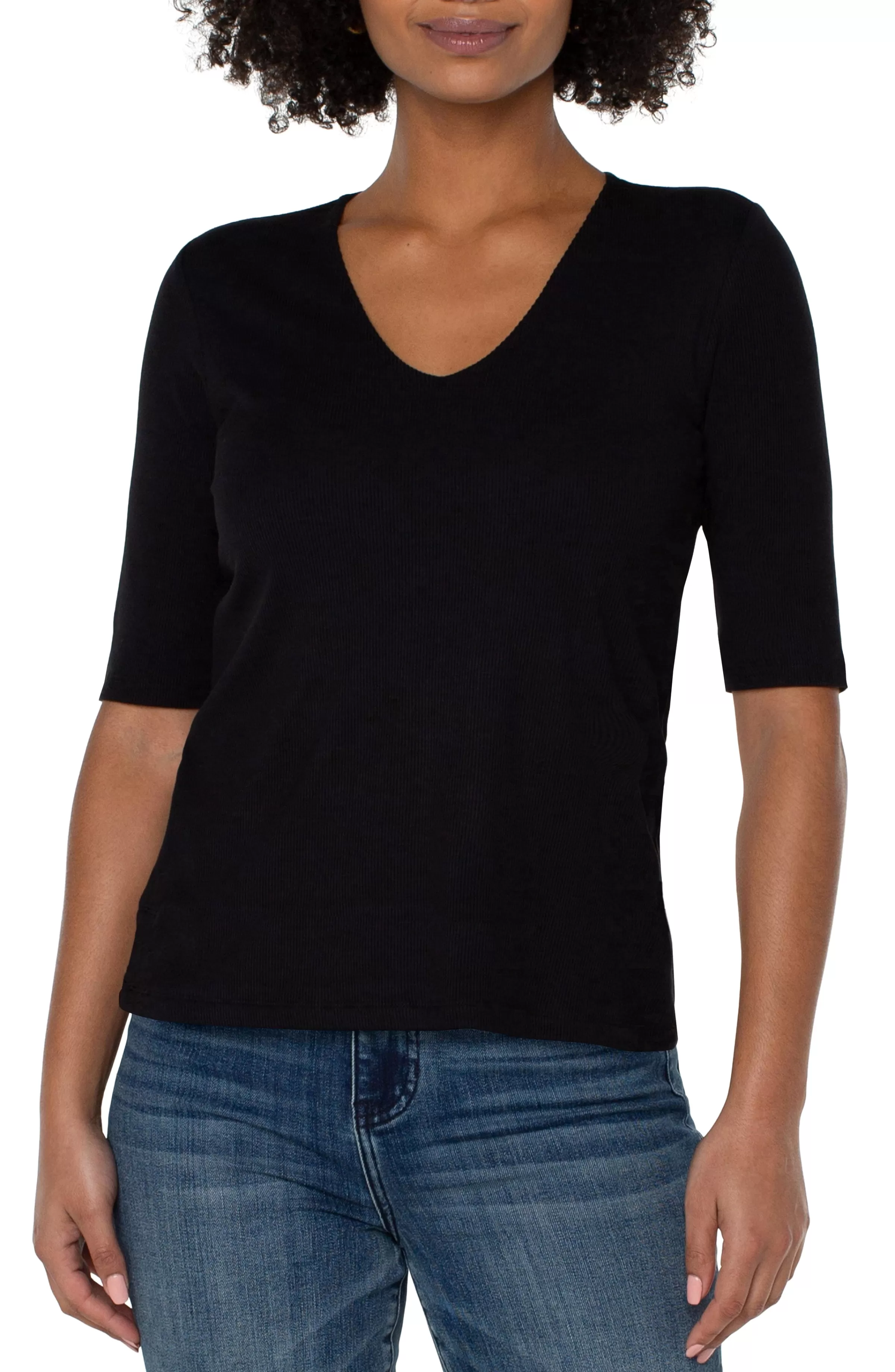 DOUBLE LAYER V-NECK RIB KNIT TOP*Liverpool Los Angeles Shop