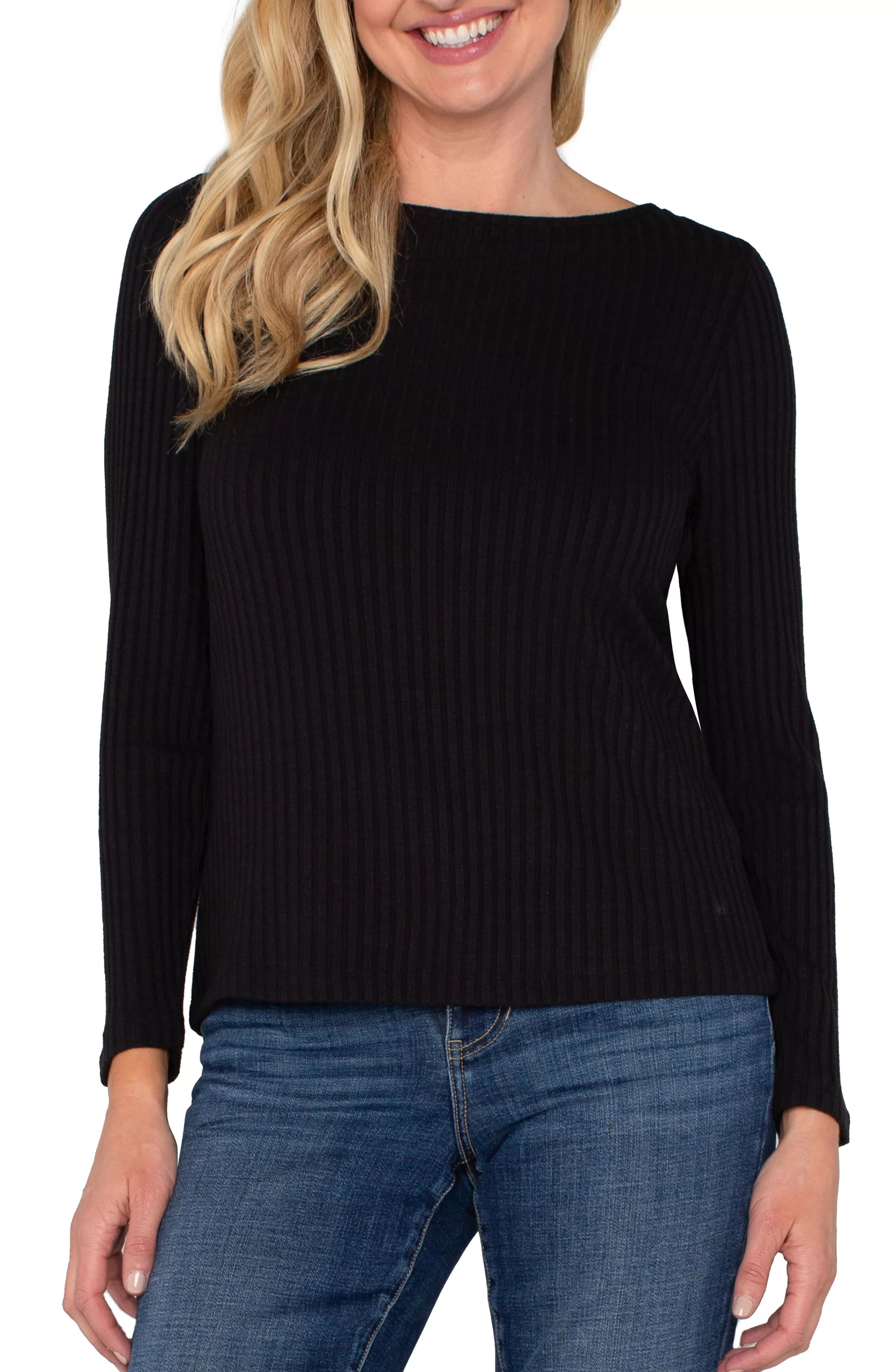 LONG SLEEVE BOAT NECK KNIT TOP*Liverpool Los Angeles Outlet