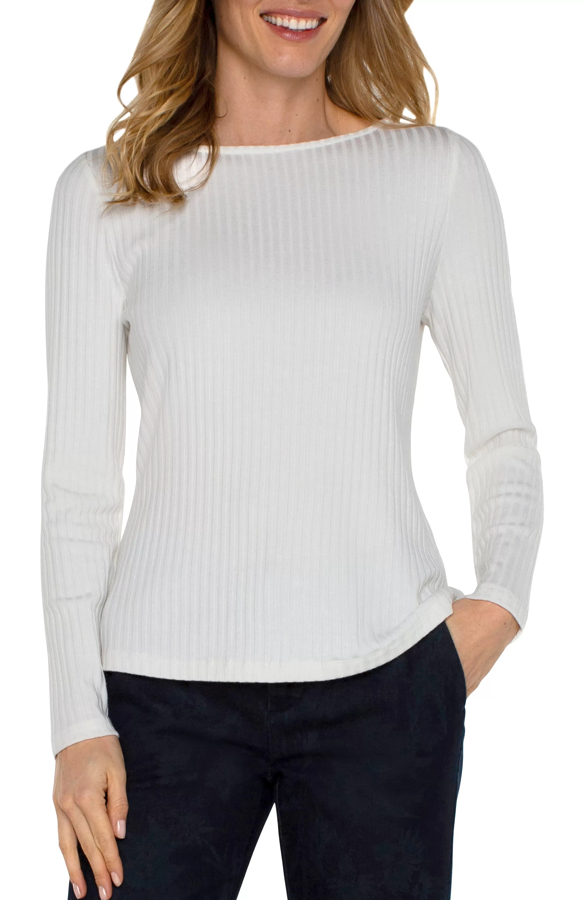 LONG SLEEVE BOAT NECK KNIT TOP*Liverpool Los Angeles Cheap