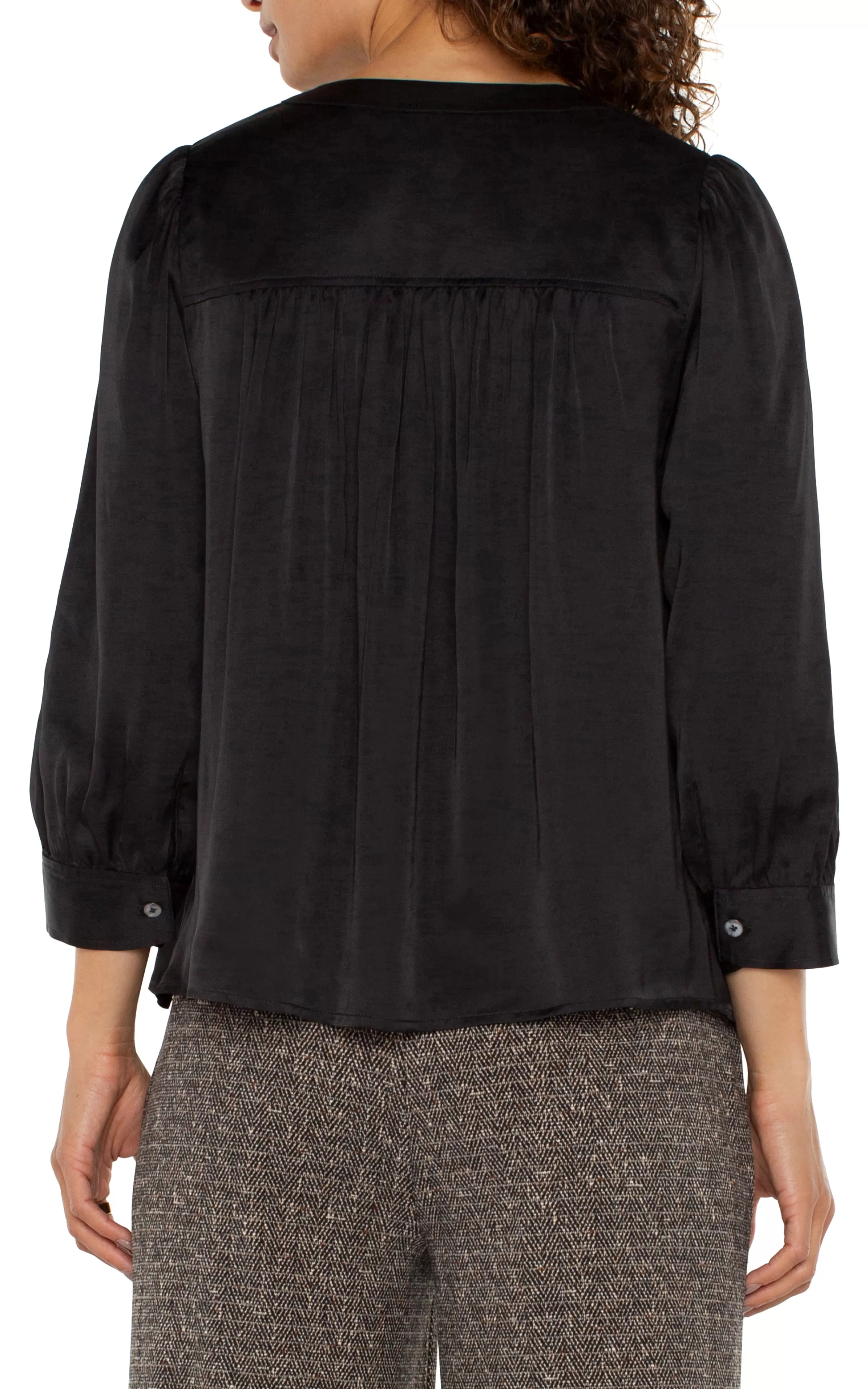 LONG SLEEVE PLEATED NECK WOVEN BLOUSE*Liverpool Los Angeles Hot