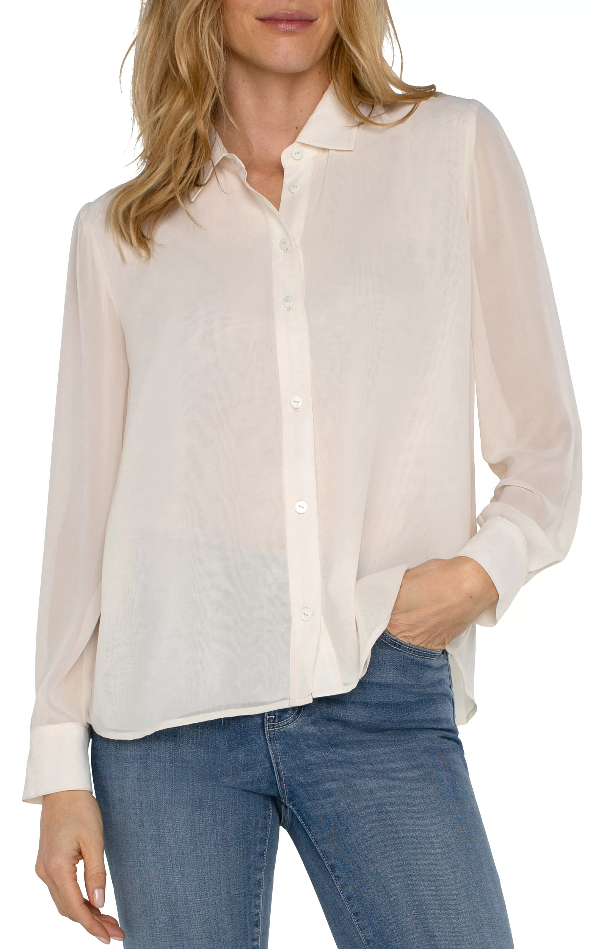 LONG SLEEVE SHIRT WITH PLEAT BACK*Liverpool Los Angeles Best Sale