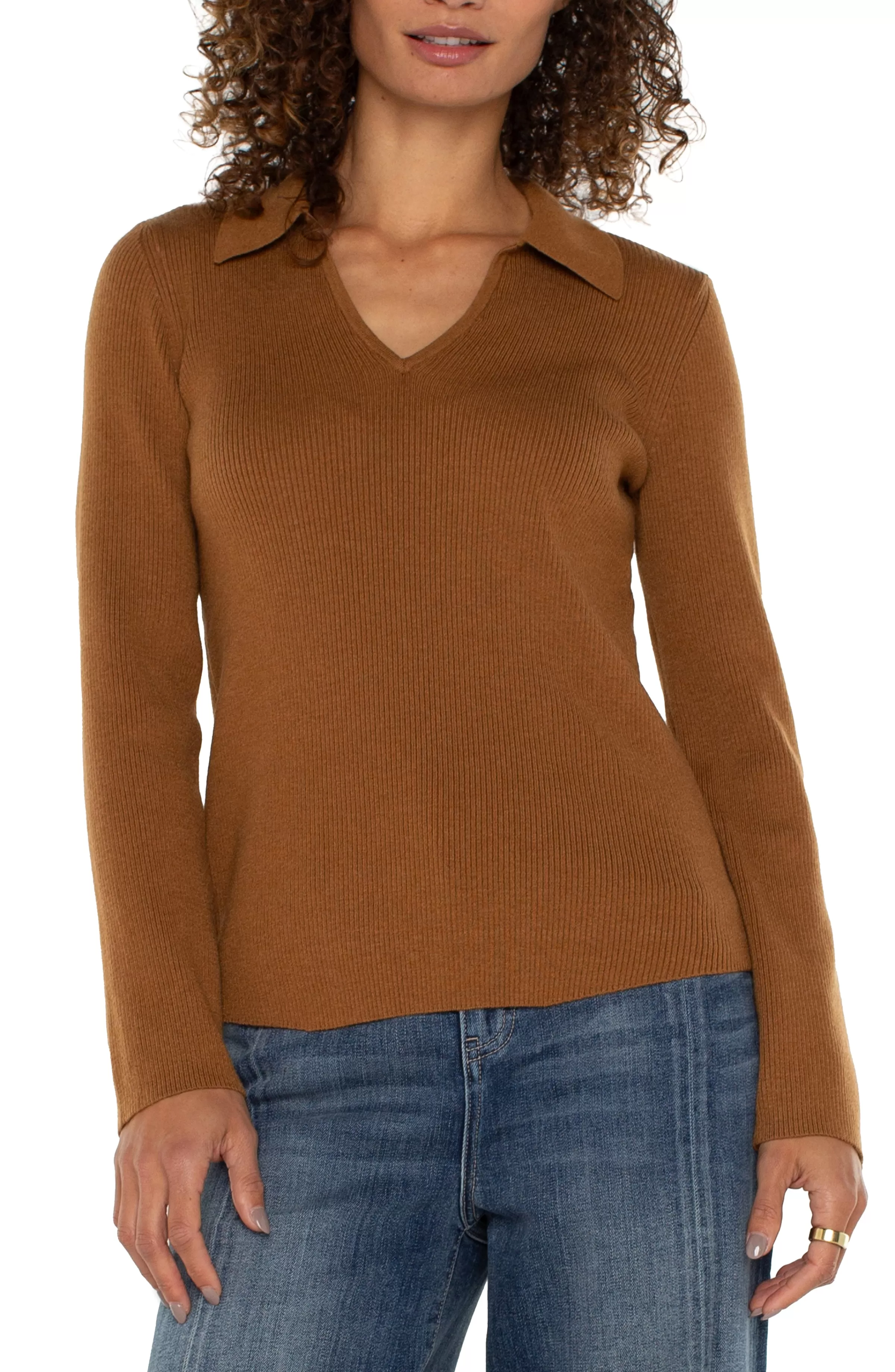 LONG SLEEVE V-NECK COLLARED SWEATER*Liverpool Los Angeles Online