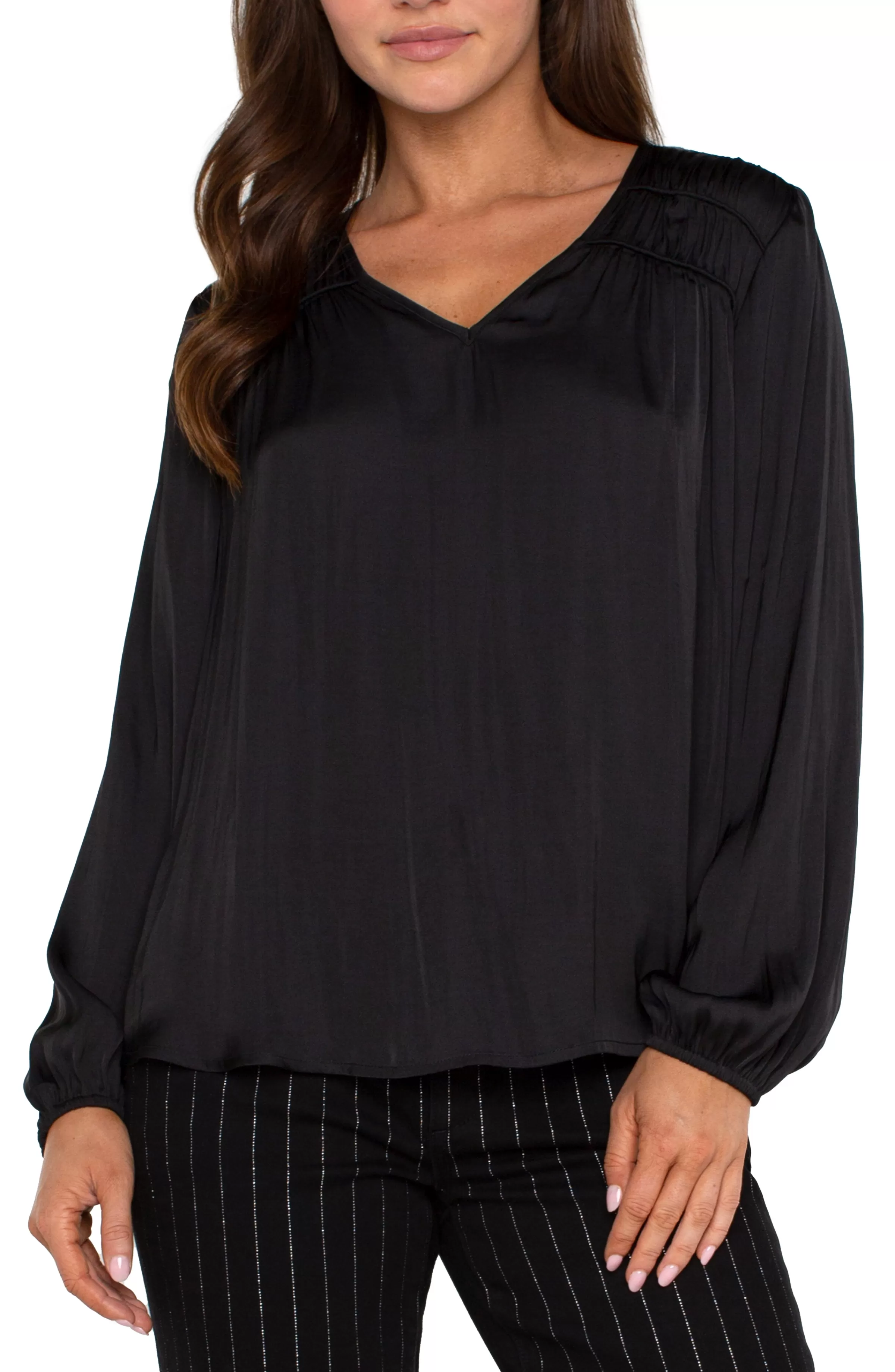 LONG SLEEVE V-NECK WOVEN BLOUSE*Liverpool Los Angeles Best