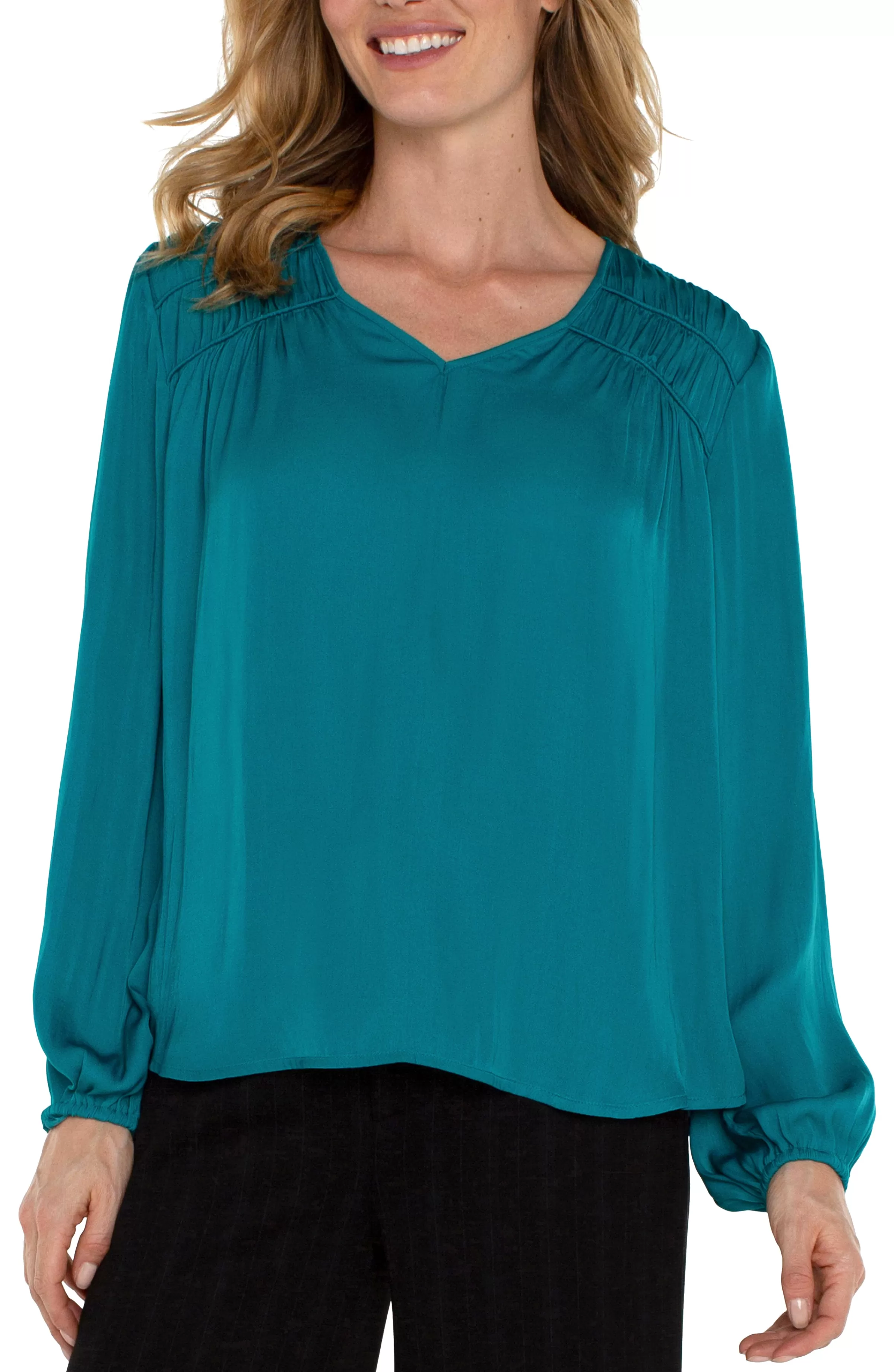 LONG SLEEVE V-NECK WOVEN BLOUSE*Liverpool Los Angeles Flash Sale