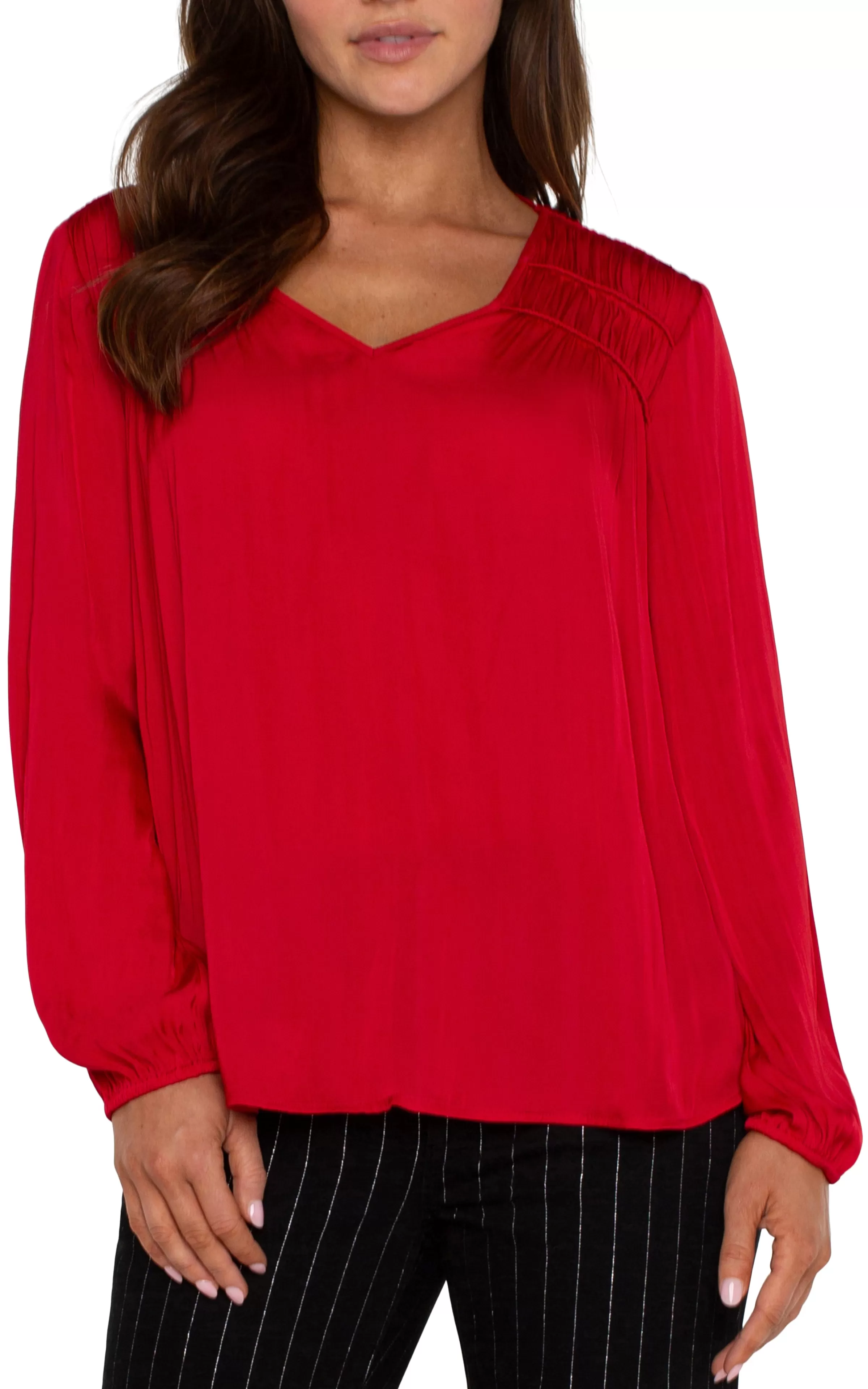 LONG SLEEVE V-NECK WOVEN BLOUSE*Liverpool Los Angeles Fashion