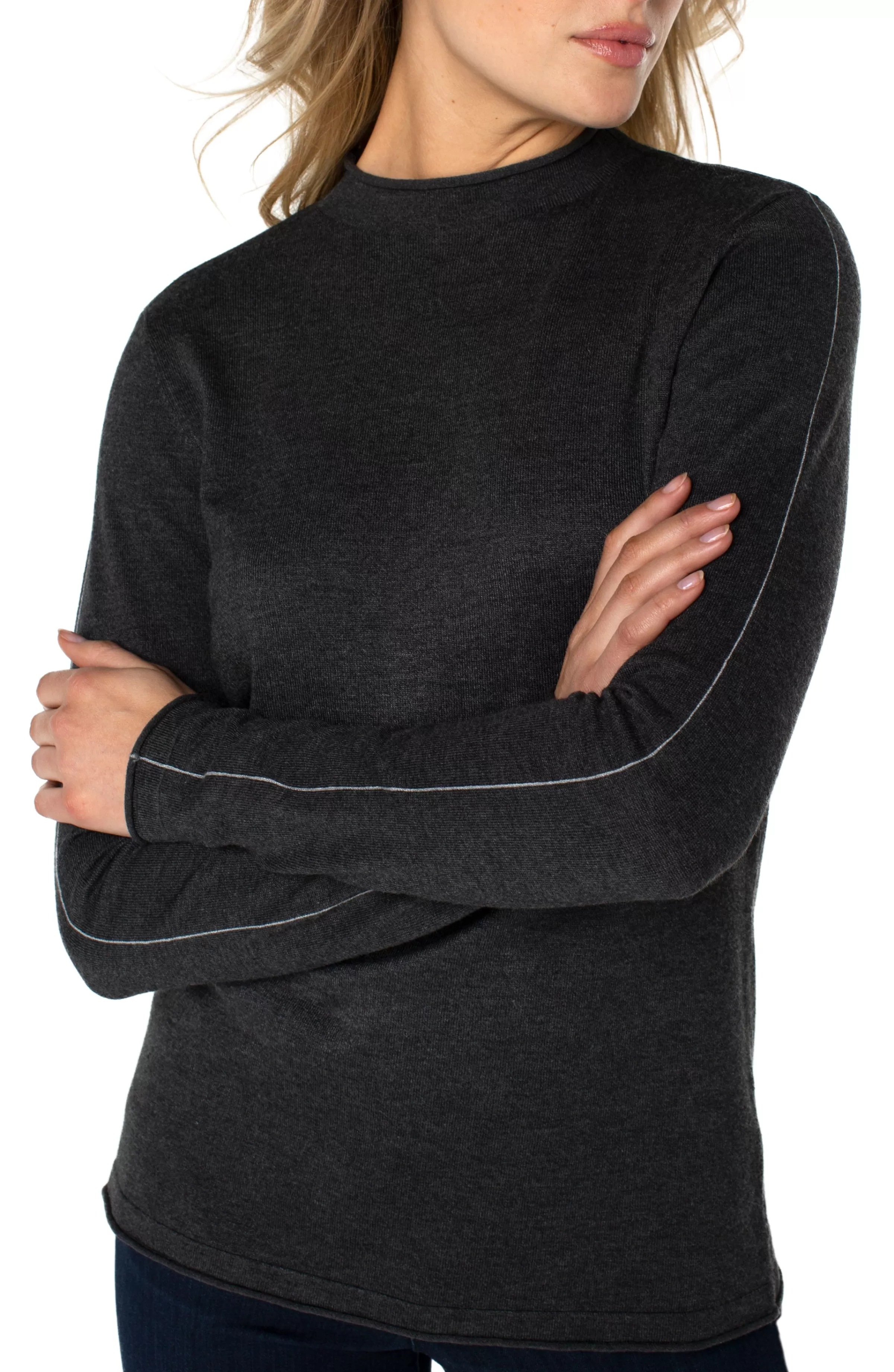 MOCK NECK ROLLED HEM LONG SLEEVE SWEATER*Liverpool Los Angeles Best Sale