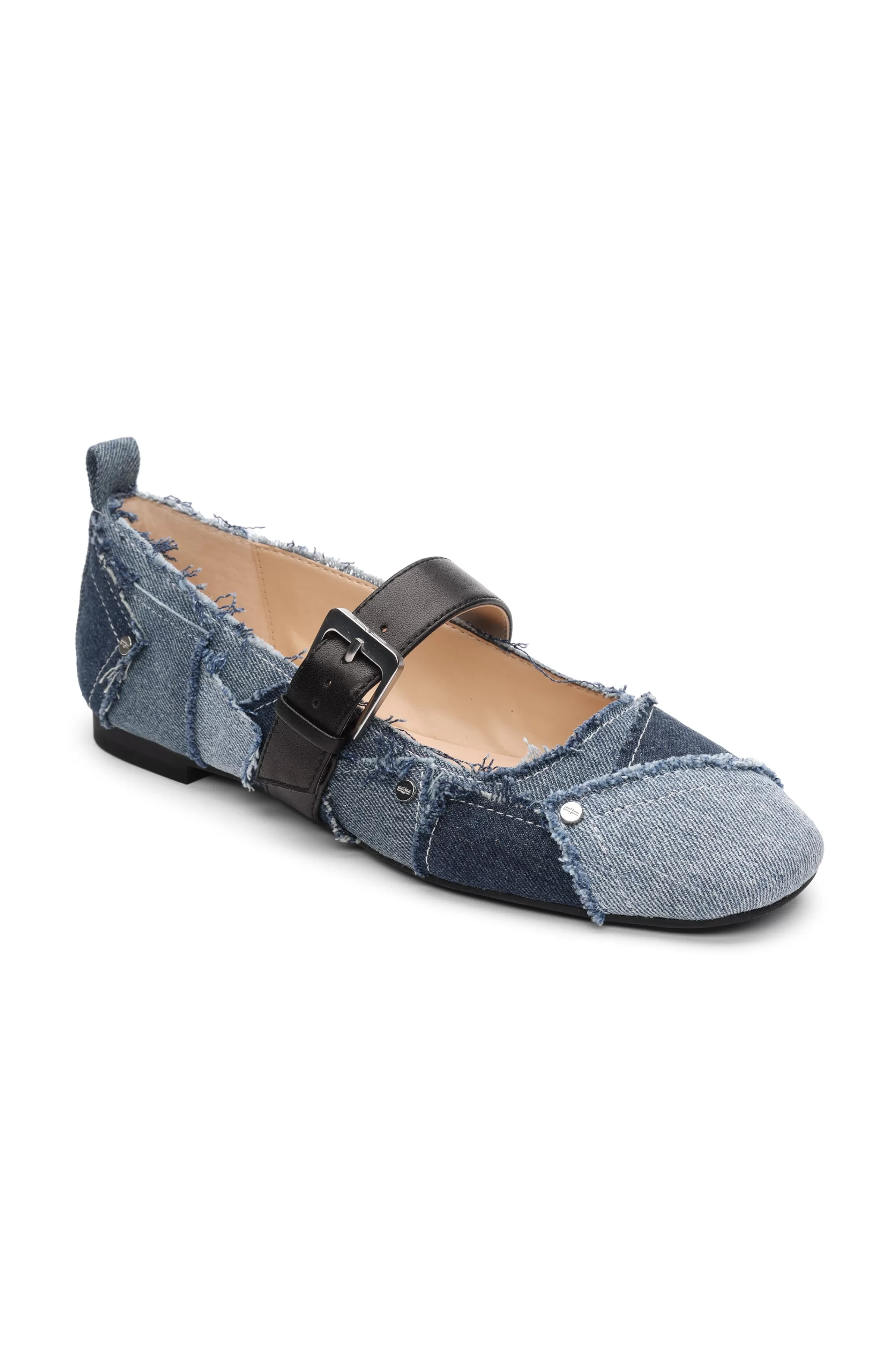 OAKPARK PATCHWORK FRAYED DENIM BALLERINA FLAT*Liverpool Los Angeles Store