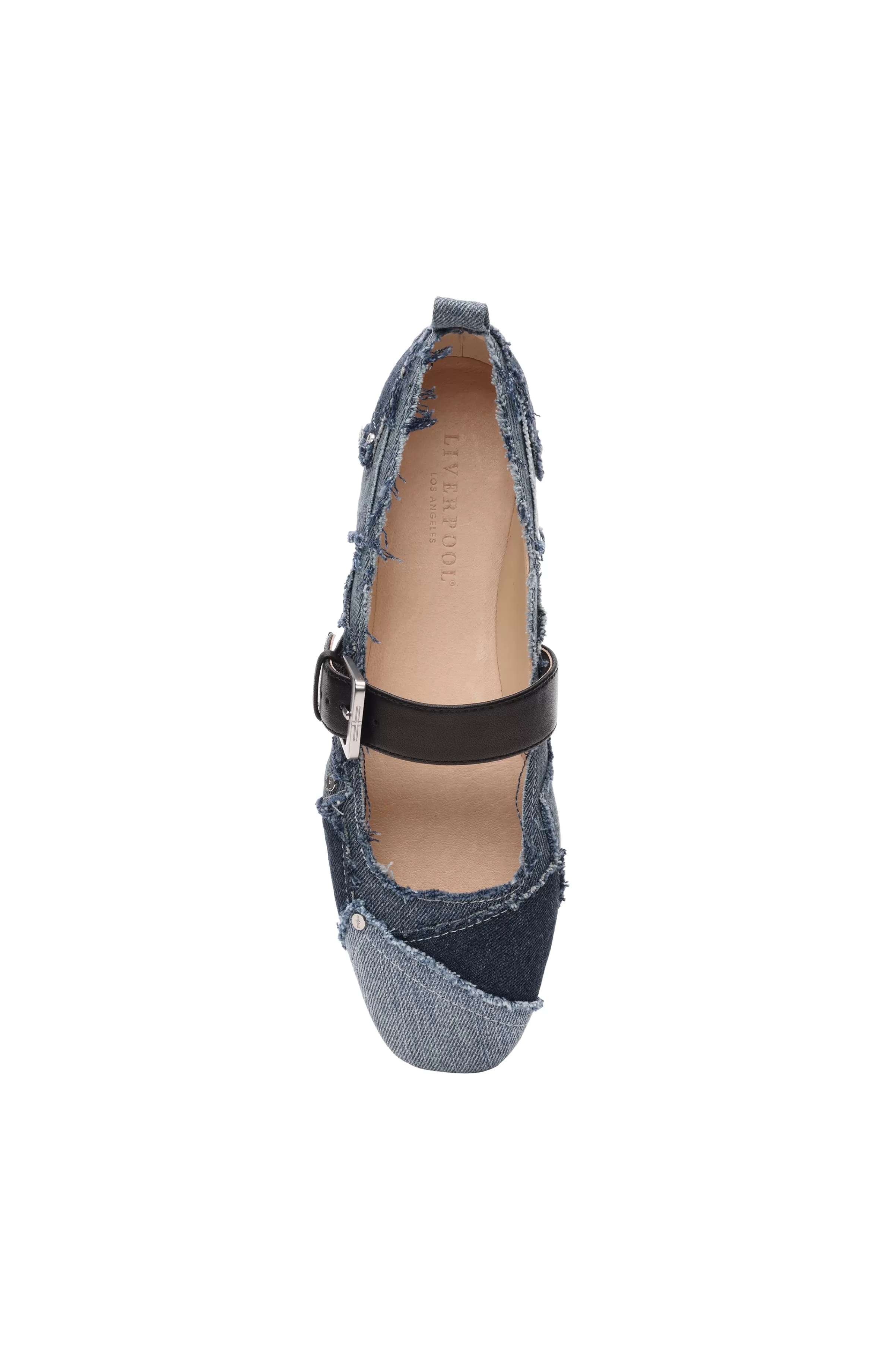 OAKPARK PATCHWORK FRAYED DENIM BALLERINA FLAT*Liverpool Los Angeles Store