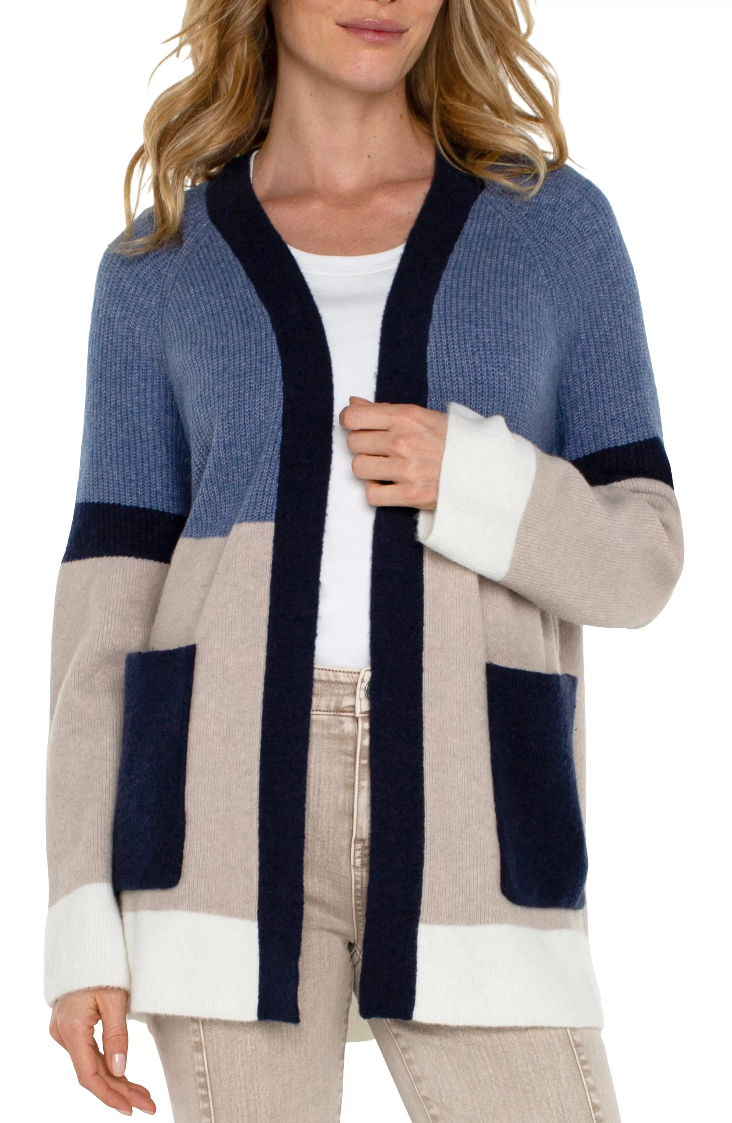 OPEN FRONT COLOR BLOCK CARDIGAN*Liverpool Los Angeles New