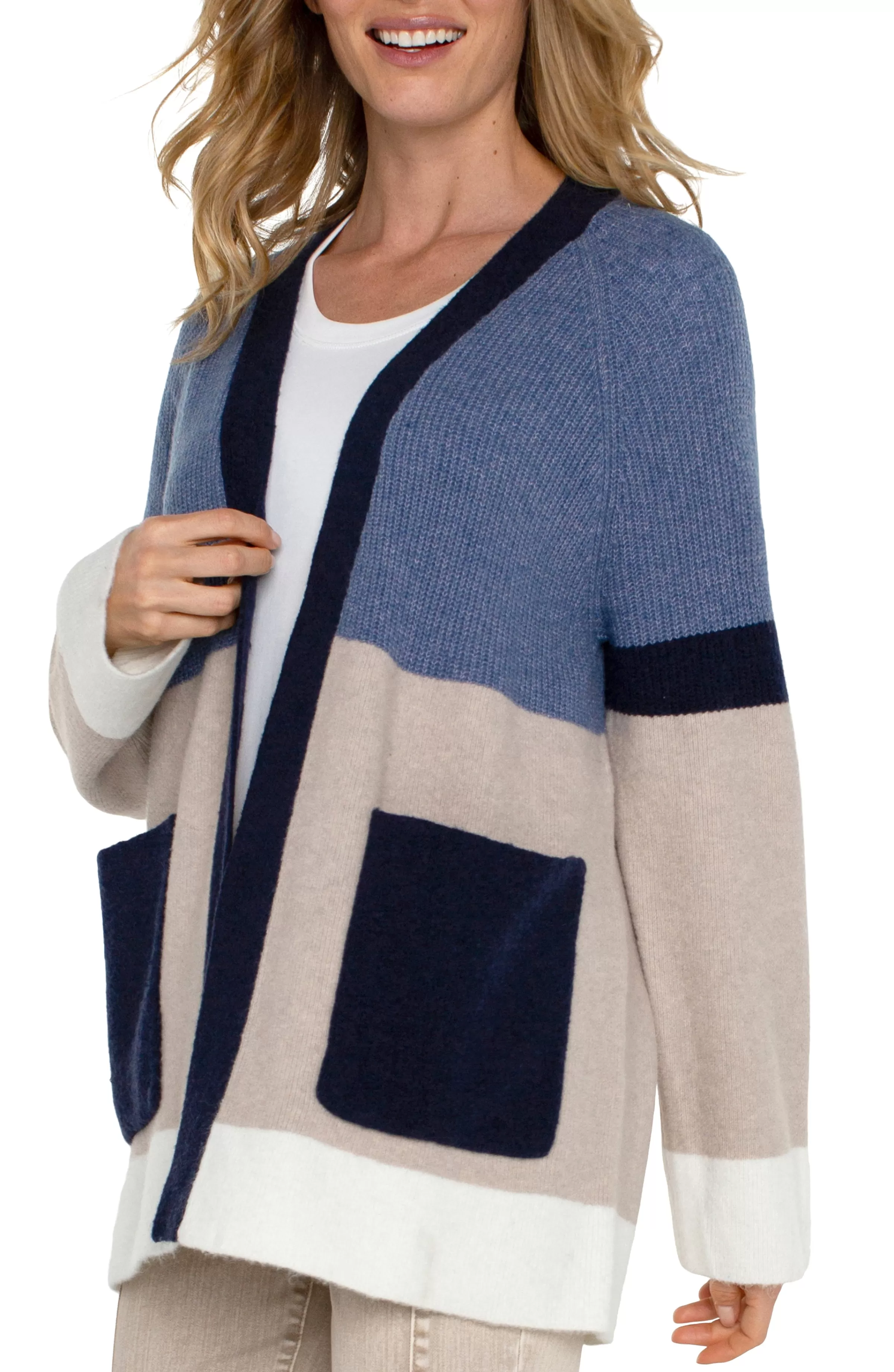 OPEN FRONT COLOR BLOCK CARDIGAN*Liverpool Los Angeles New