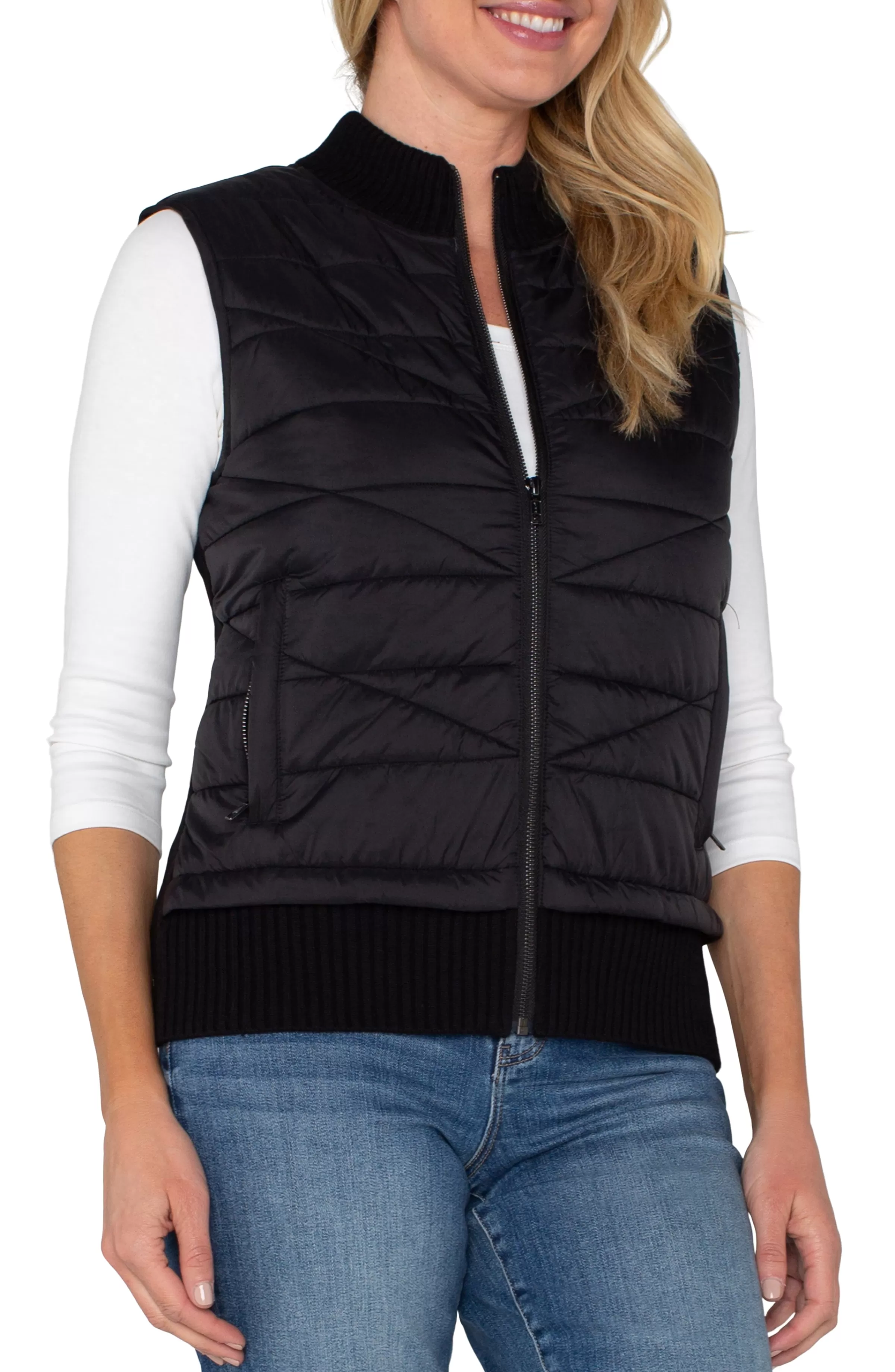 PETITE SLEEVELESS QUILTED FULL ZIP SWEATER VEST*Liverpool Los Angeles Hot