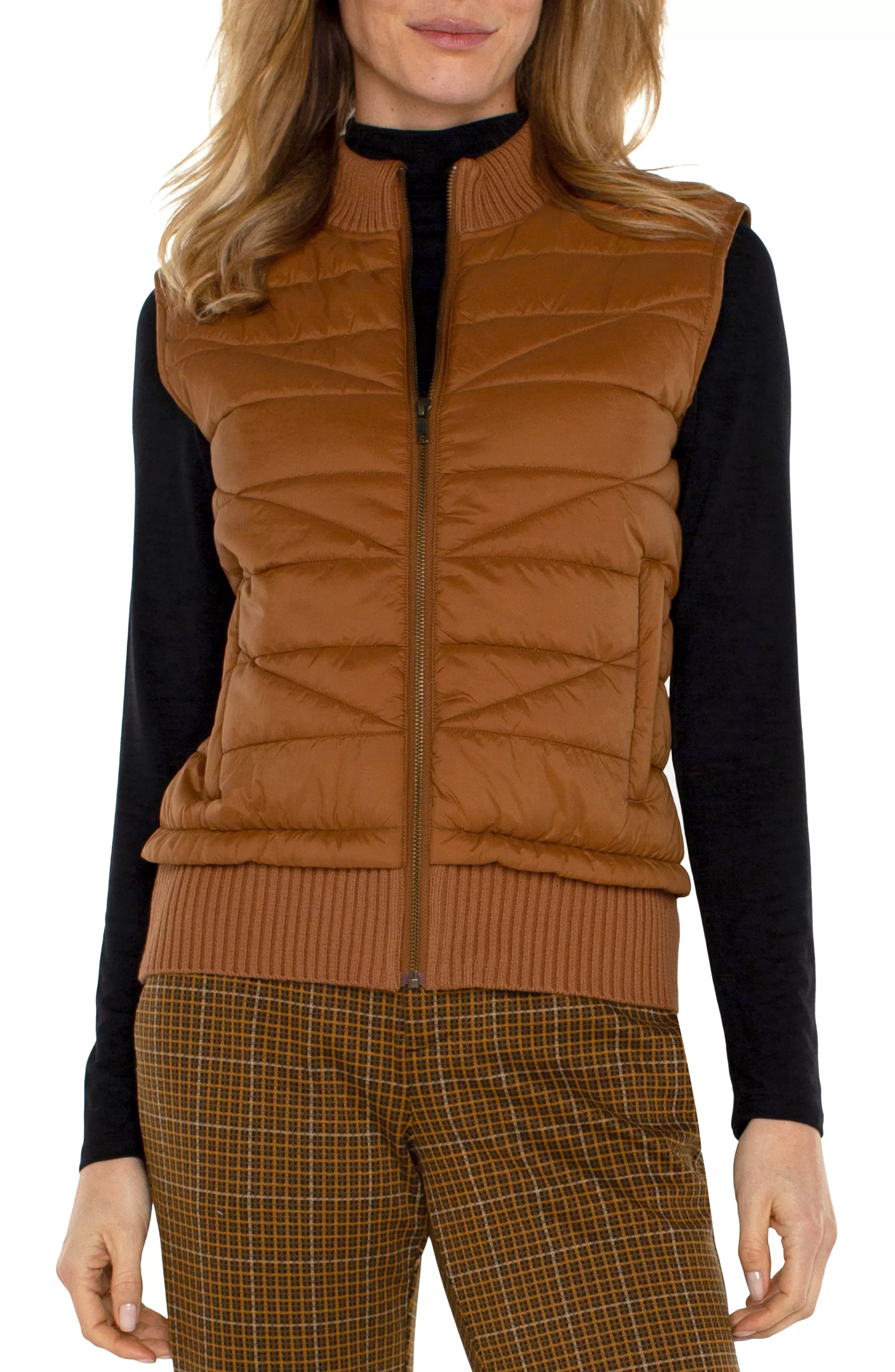 PETITE SLEEVELESS QUILTED FULL ZIP SWEATER VEST*Liverpool Los Angeles Sale