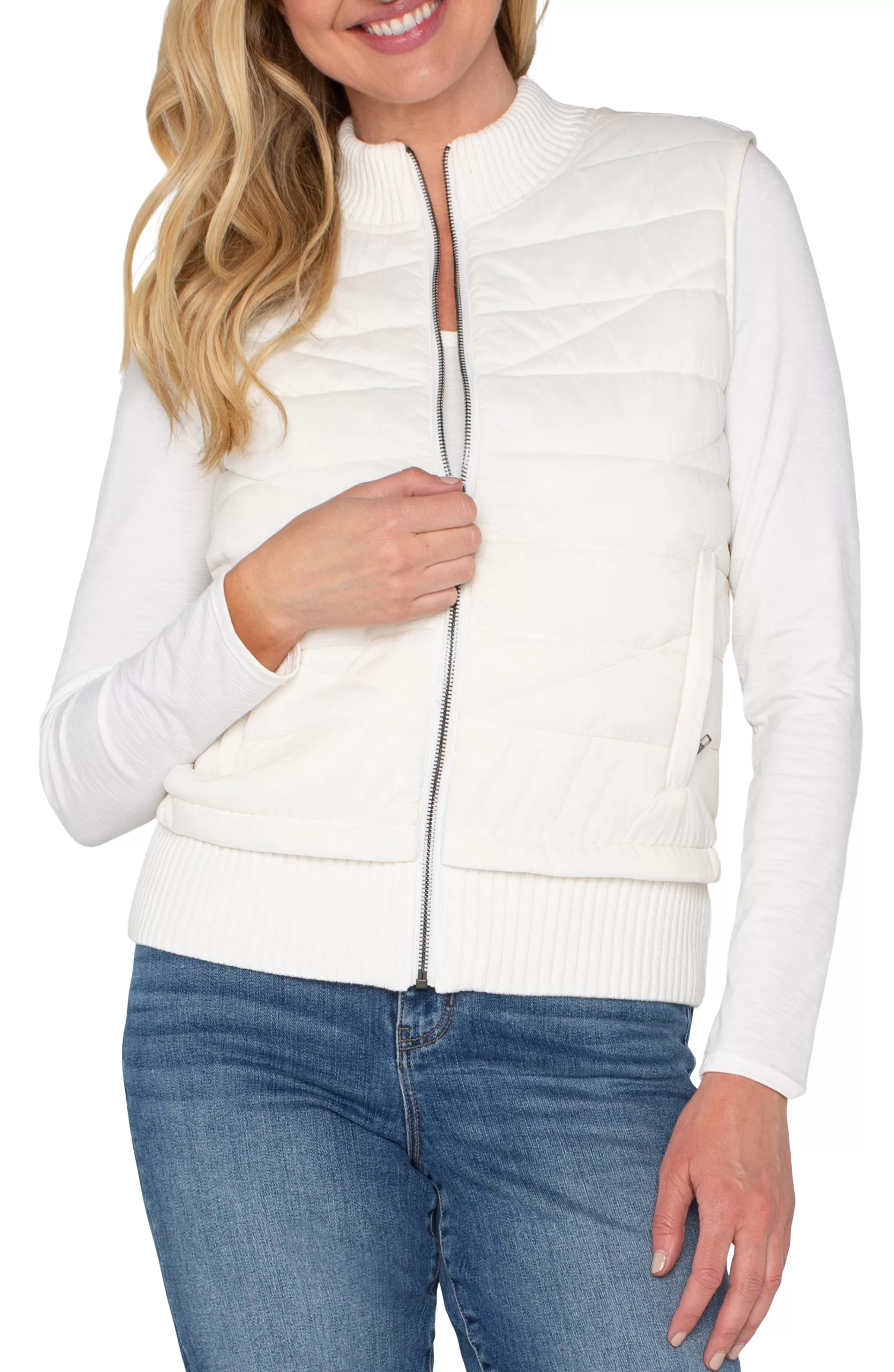 PETITE SLEEVELESS QUILTED FULL ZIP SWEATER VEST*Liverpool Los Angeles Discount