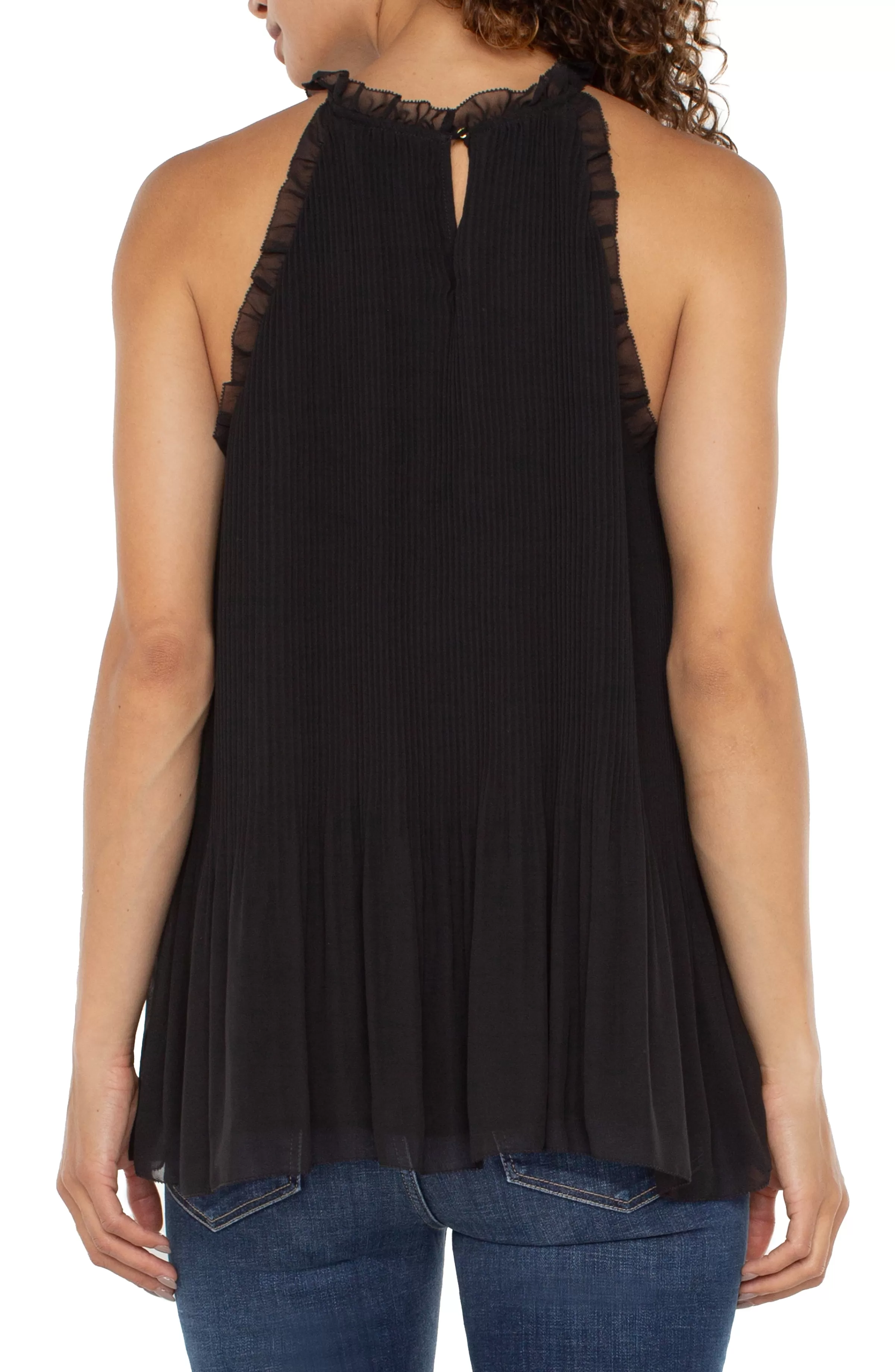 PLEATED HALTER TOP WITH RUFFLES*Liverpool Los Angeles Store