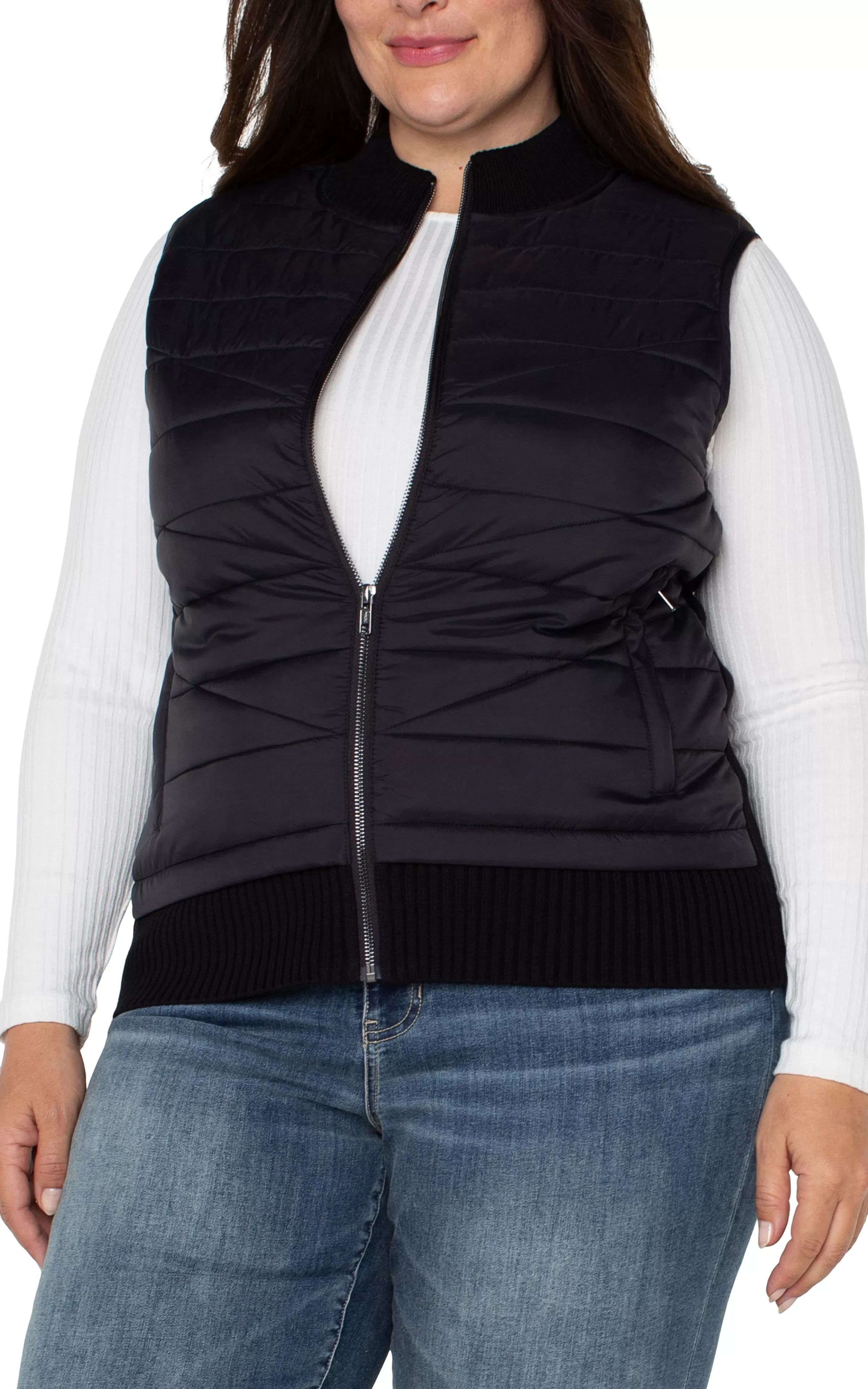 SLEEVELESS QUILTED FULL ZIP SWEATER VEST*Liverpool Los Angeles Discount