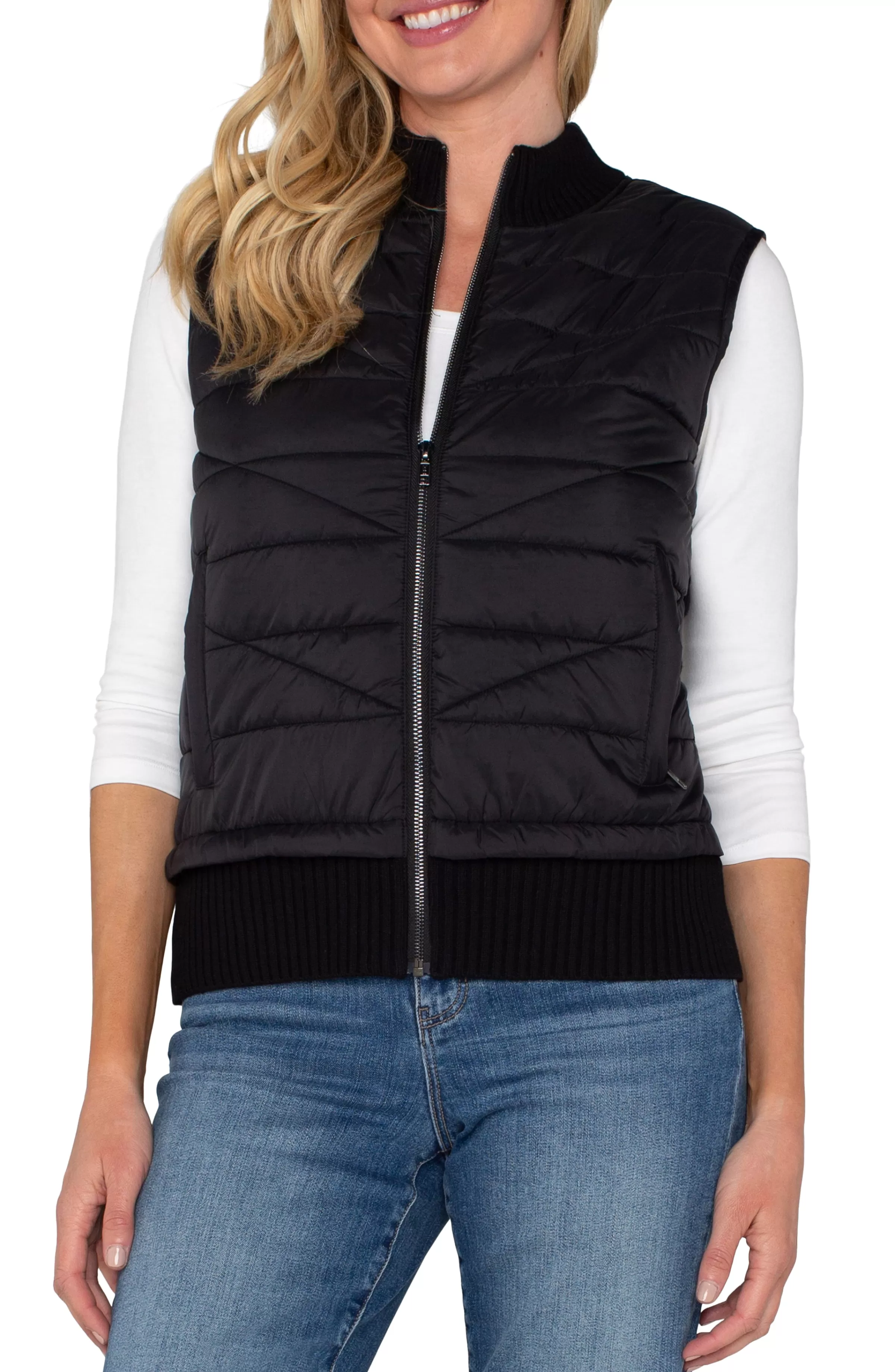 SLEEVELESS QUILTED FULL ZIP SWEATER VEST*Liverpool Los Angeles Online