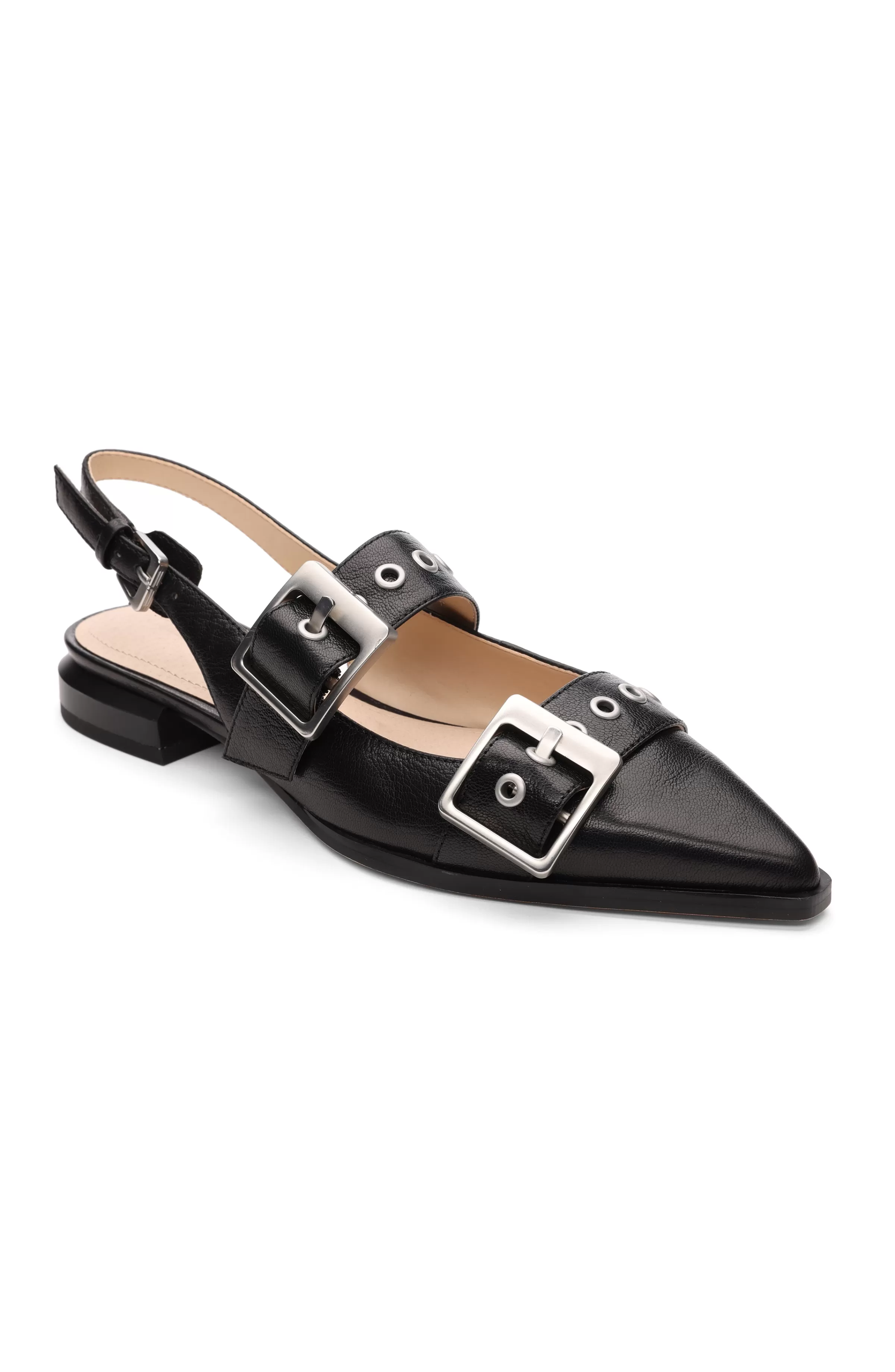 VILLA LEATHER SLINGBACK WITH DOUBLE BUCKLE*Liverpool Los Angeles Outlet